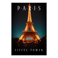 Tour Eiffel La Nuit, Paris, Poster Noir