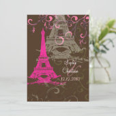 Tour Eiffel/mariage rose/chocolat Invitations (Debout devant)