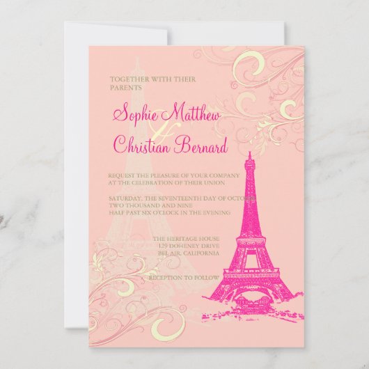 Tour Eiffel/mariage rose/chocolat Invitations (Dos)