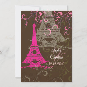 Tour Eiffel/mariage rose/chocolat Invitations