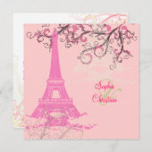Tour Eiffel/mariage rose/chocolat Invitations (Devant / Derrière)