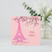Tour Eiffel/mariage rose/chocolat Invitations (Debout devant)