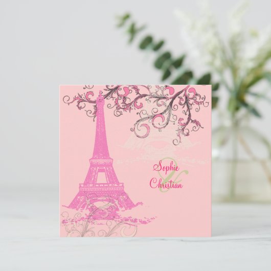 Tour Eiffel/mariage rose/chocolat Invitations (Debout devant)