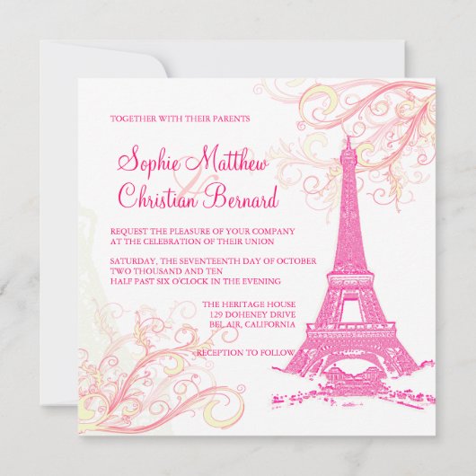 Tour Eiffel/mariage rose/chocolat Invitations (Dos)