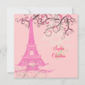 Tour Eiffel/mariage rose/chocolat Invitations (Devant)
