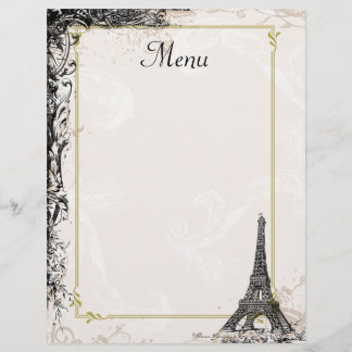 Tour Eiffel Menu Vintage Style français