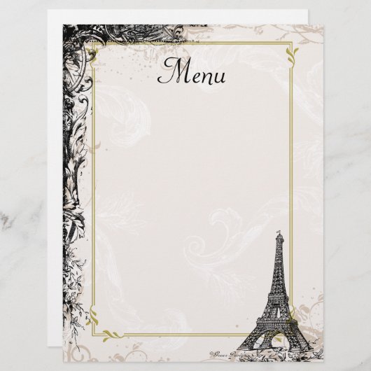Tour Eiffel Menu Vintage Style français (Devant / Derrière)