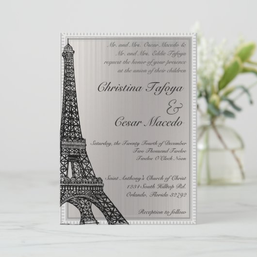 Tour Eiffel noir du faire-part de mariage 5 x 7 (Debout devant)