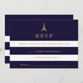Tour Eiffel or avec rayures carte RSVP (Devant / Derrière)