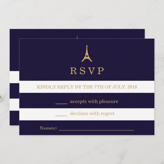 Tour Eiffel or avec rayures carte RSVP (Devant / Derrière)