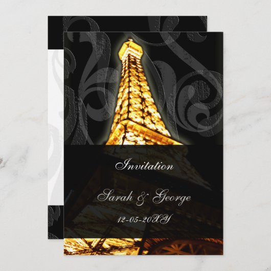 tour eiffel or Paris faire-part de mariage (Devant / Derrière)