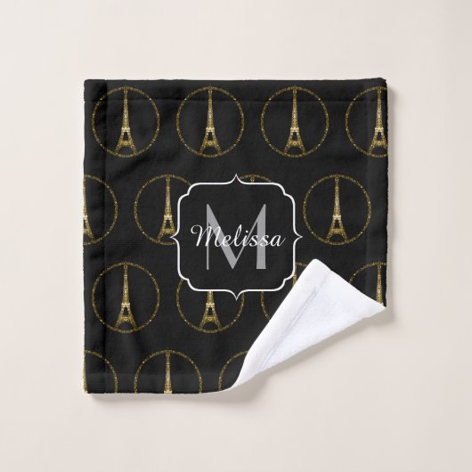 Tour Eiffel or parties scintillant scintille noir  (Gant de toilette)