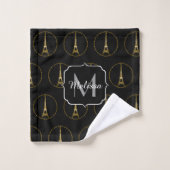 Tour Eiffel paillettes dorées scintille monogramme (Gant de toilette)