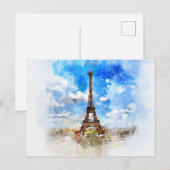 Tour Eiffel Paris France Carte Postale Aquarelle (Devant / Derrière)
