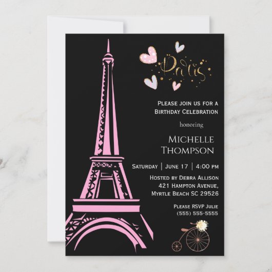 Tour Eiffel Paris France Invitations d'anniversair (Devant)