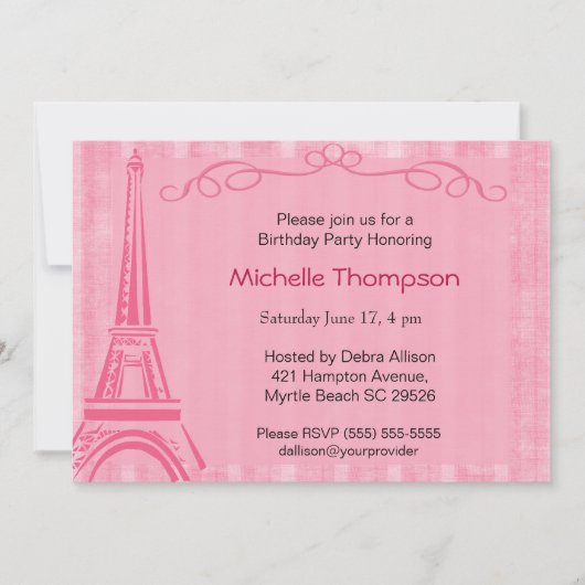 Tour Eiffel Paris Invitations d'anniversaire (Devant)