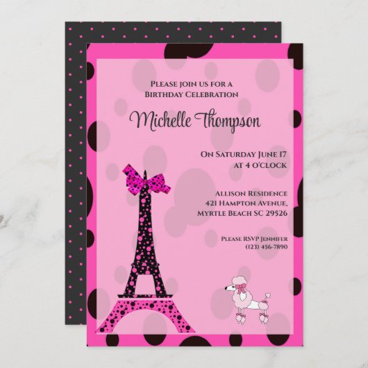 Tour Eiffel Paris Invitations d'anniversaire (Devant / Derrière)