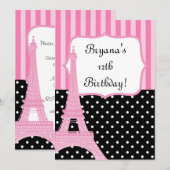 Tour Eiffel Parisienne Invitation Rose Points Fran (Devant / Derrière)