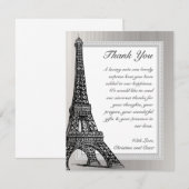 Tour Eiffel PLAT de noir du carte de remerciements (Devant / Derrière)