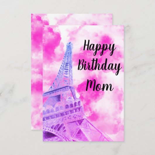 Tour Eiffel rose Bonne carte postale Anniversaire (Devant / Derrière)