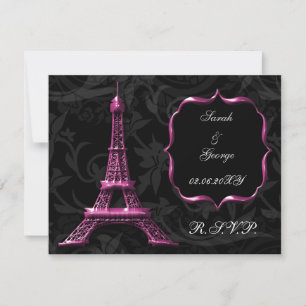 tour Eiffel rose française Mariage carte rsvp