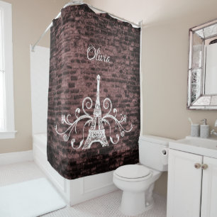 Tour Eiffel rose Grunge Douche rideau