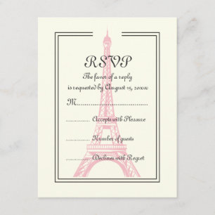 Tour Eiffel rose mariage Paris sur carte RSVP ivoi
