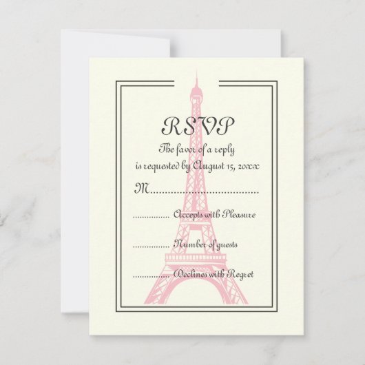 Tour Eiffel rose mariage Paris sur carte RSVP ivoi (Devant)