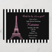 Tour Eiffel rose Paris Baby shower noir Invitation (Devant / Derrière)