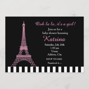 Tour Eiffel rose Paris Invitation Baby Shower Noir