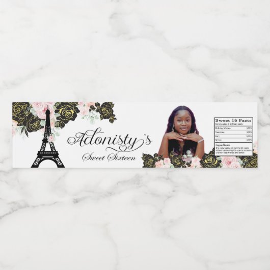 Tour Eiffel Sweet 16 étiquettes bouteille d'eau. (Étiquettes simples)