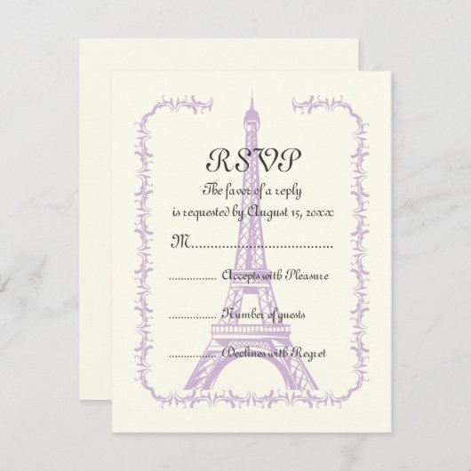 Tour Eiffel violet mariage Paris en ivoire RSVP (Devant / Derrière)