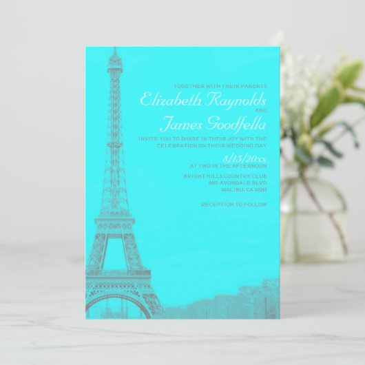 Tour Eiffel Whimsical Invitations de mariage (Debout devant)
