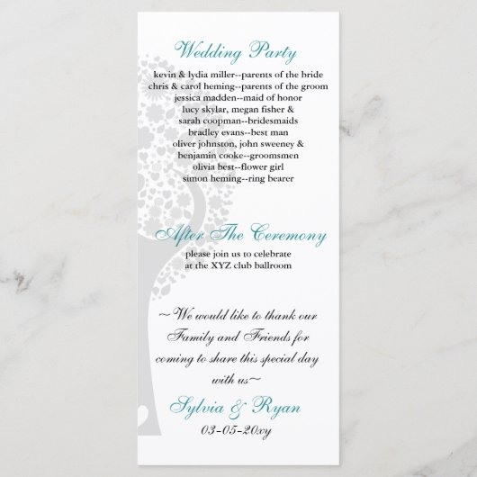 tourbillon bleu lovebirds Programme de mariage (Dos)