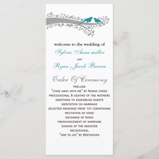 tourbillon bleu lovebirds Programme de mariage (Devant)