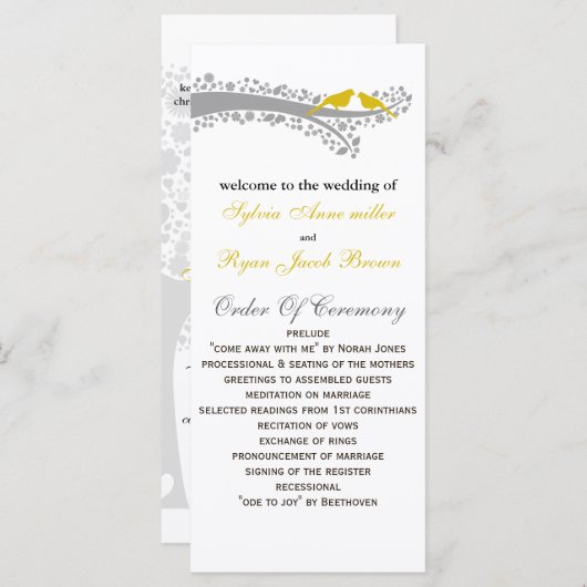 tourbillon jaune lovebirds Programme de mariage (Devant / Derrière)