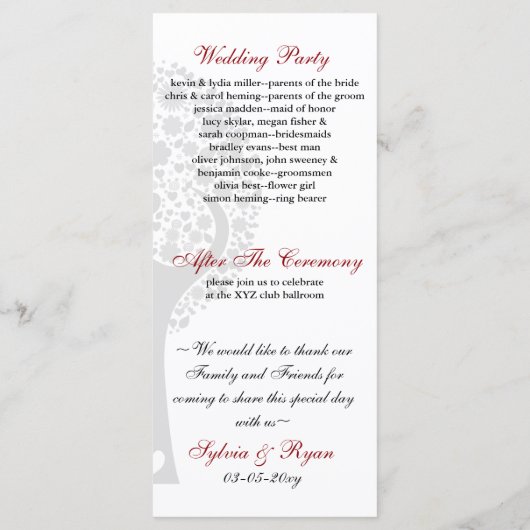 tourbillon rouge lovebirds Programme de mariage (Dos)