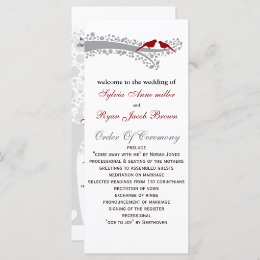 tourbillon rouge lovebirds Programme de mariage (Devant / Derrière)