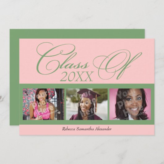 Tourbillonnant rose/vert 3 photo Faire-part de gra (Devant / Derrière)