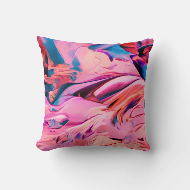 Tourbillons de peinture bleu rose coussin abstrait (Recto)