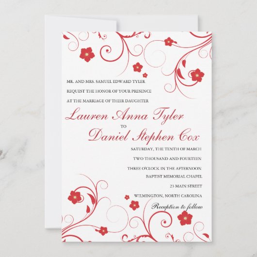 Tourbillons rouges et invitations à un mariage de (Devant)