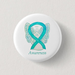 Tourette's Awareness Ribbon Blauwgroen Angel Pin Ronde Button 3,2 Cm