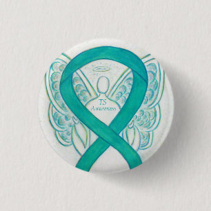 Tourette's Awareness Ribbon Blauwgroen Angel Pin Ronde Button 3,2 Cm