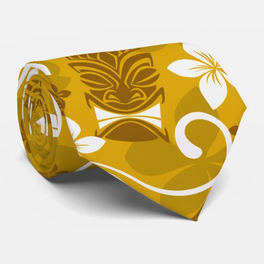 Tourist Tiki Stropdas in Geel, Cool Tiki Stropdas (Opgerold)