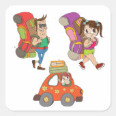 Touristes avec sac à dos Sticker Carré voyageur (Devant)
