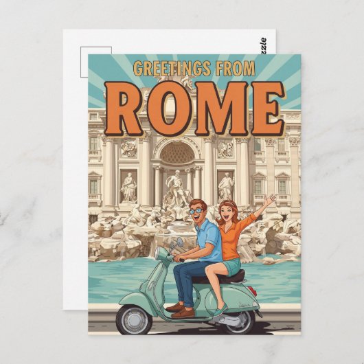 Touristes sur Vespa à Rome Italie Carte postale (Devant / Derrière)