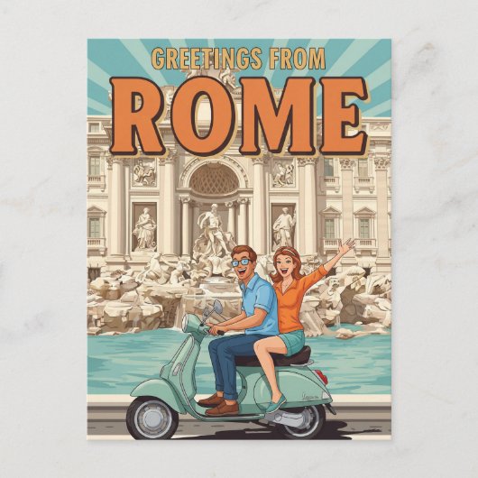 Touristes sur Vespa à Rome Italie Carte postale (Devant)