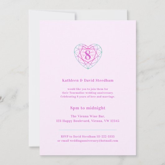 Tourmaline jubileum 8 jaar liefde uitnodigingen (Achterkant)