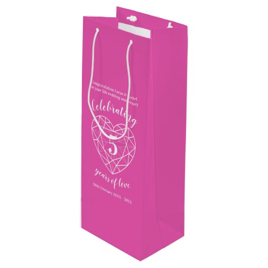 Tourmaline rose Anniversaire 5 ans sac cadeau vin (Devant Angle)