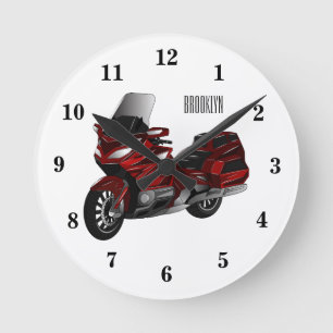 Tourmotorfiets cartoonillustratie  ronde klok